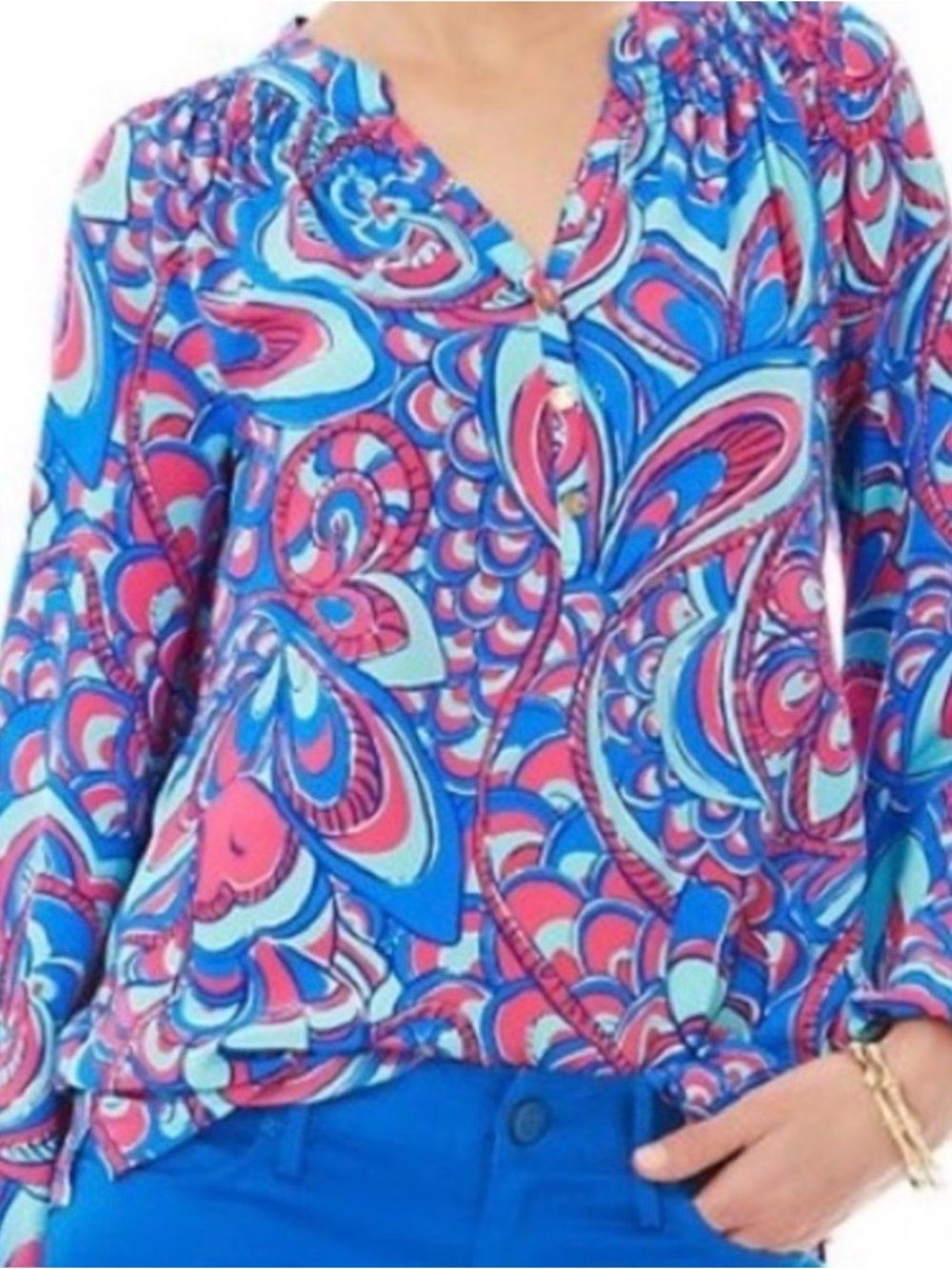 NWOT Lilly Pulitzer ELSA Top Silk REEL ME IN XS